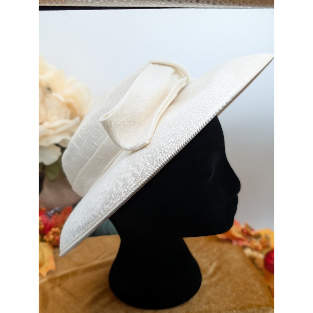 1950s Stix Baer & Fuller French Room Cream Woven Silk Wide Brim Picture Hat Vtg